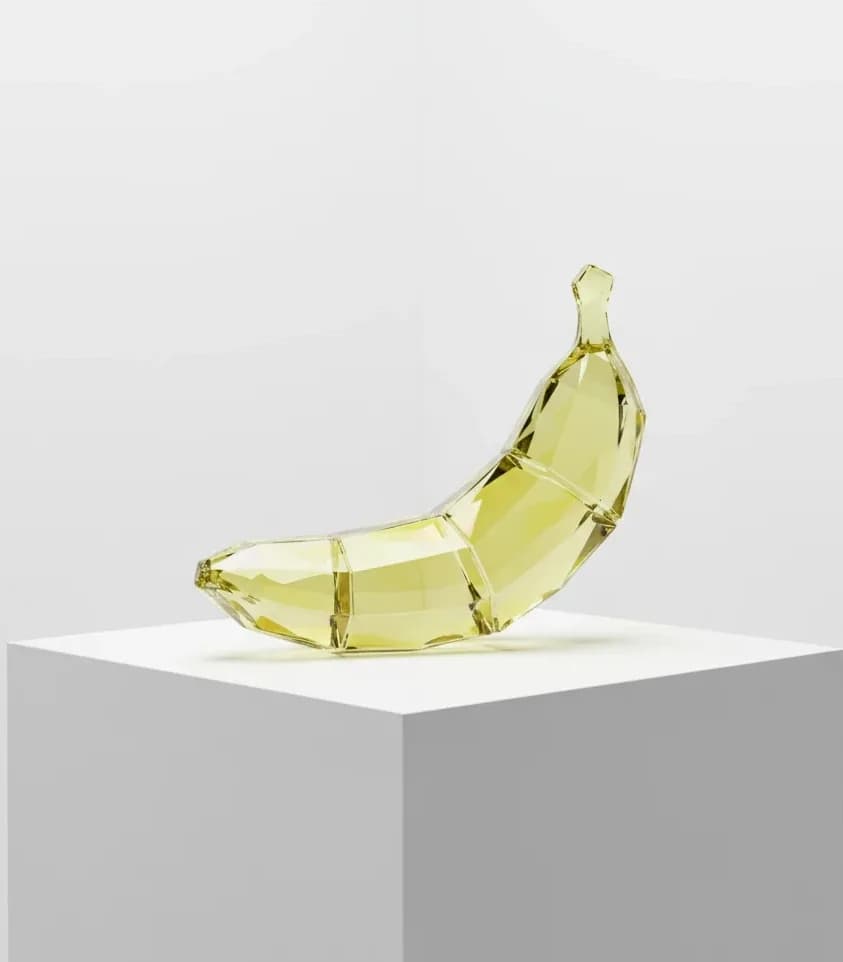 Nano Banana 2 glass banana sculpture on a pedestal