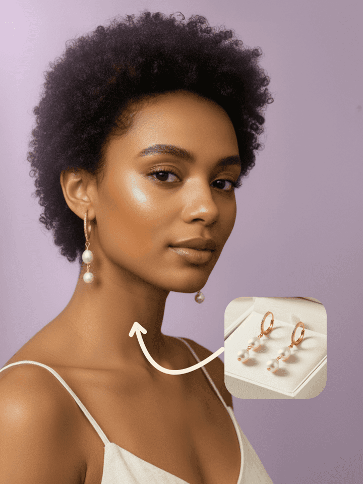 AI-generated jewelry ad example showing luxury accessories in an elegant setting