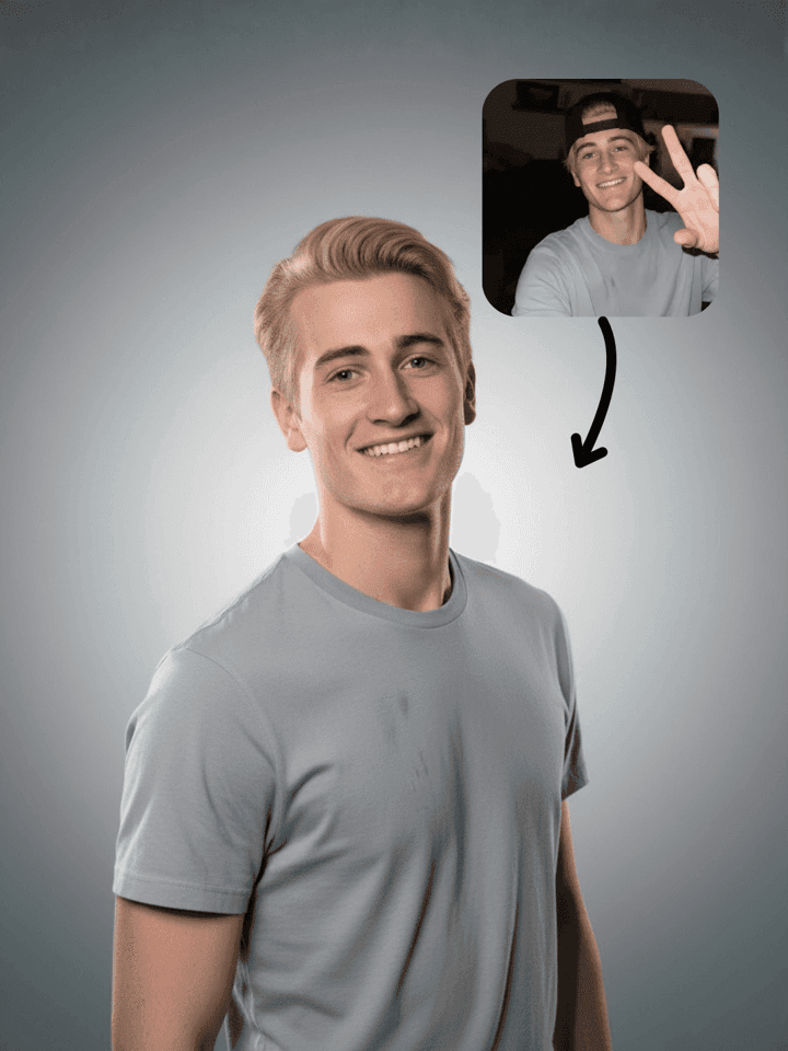 AI-generated professional LinkedIn headshot example showing polished portrait with clean background