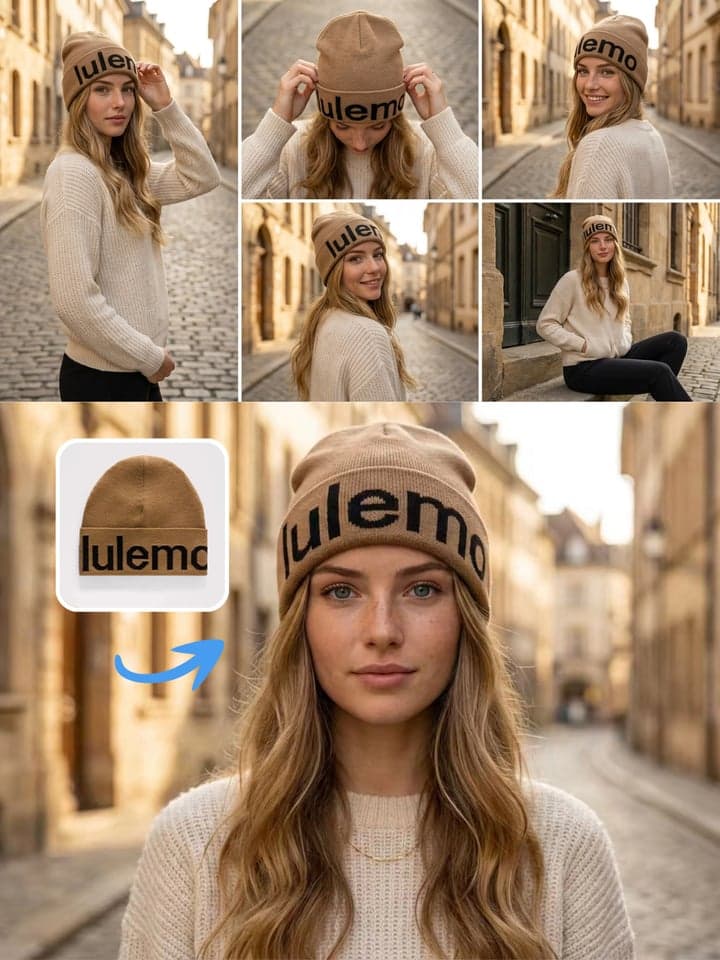 AI-generated hat model ad visual with commercial fashion styling